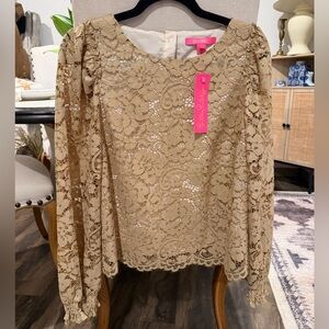 Lilly Pulitzer Everglade Long Sleeve Gold Metallic Top, NWT size M!